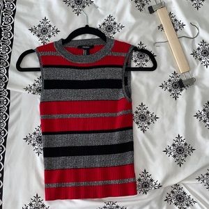 Striped Ribbed Mock Neck